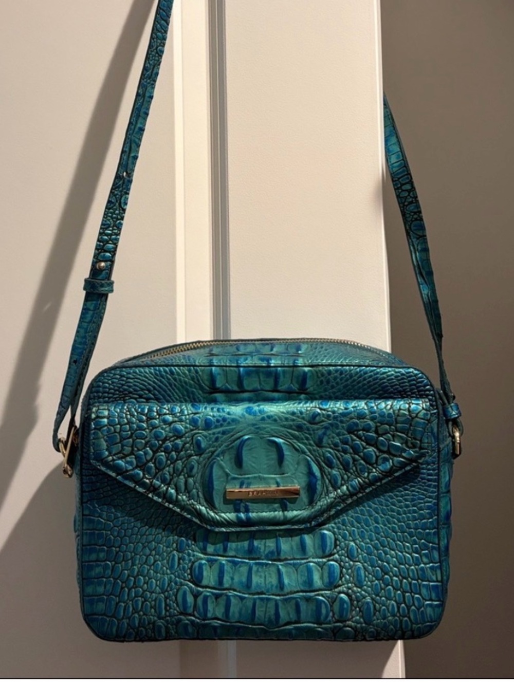 Brahmin Teal Italian Croc Embossed Leather Bag
